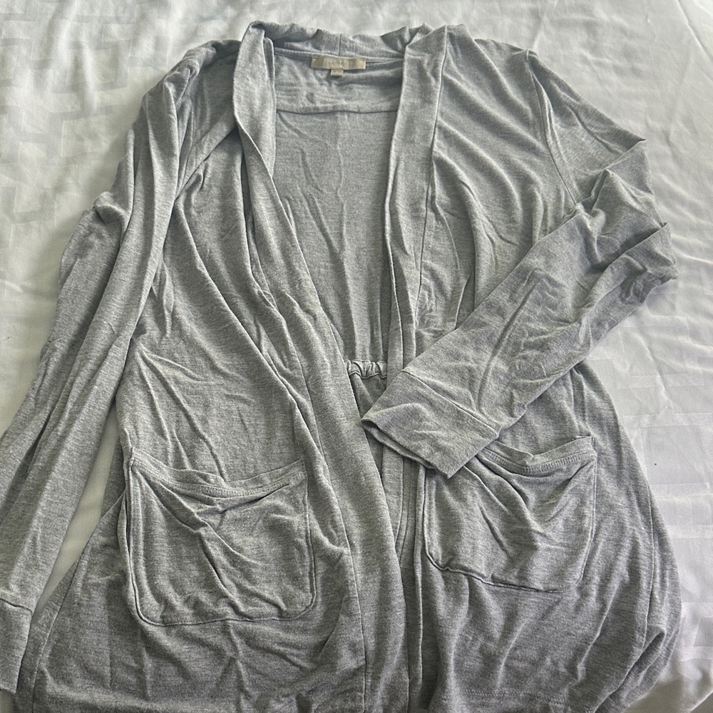 Joan Vass Gray Open Front Cardigan